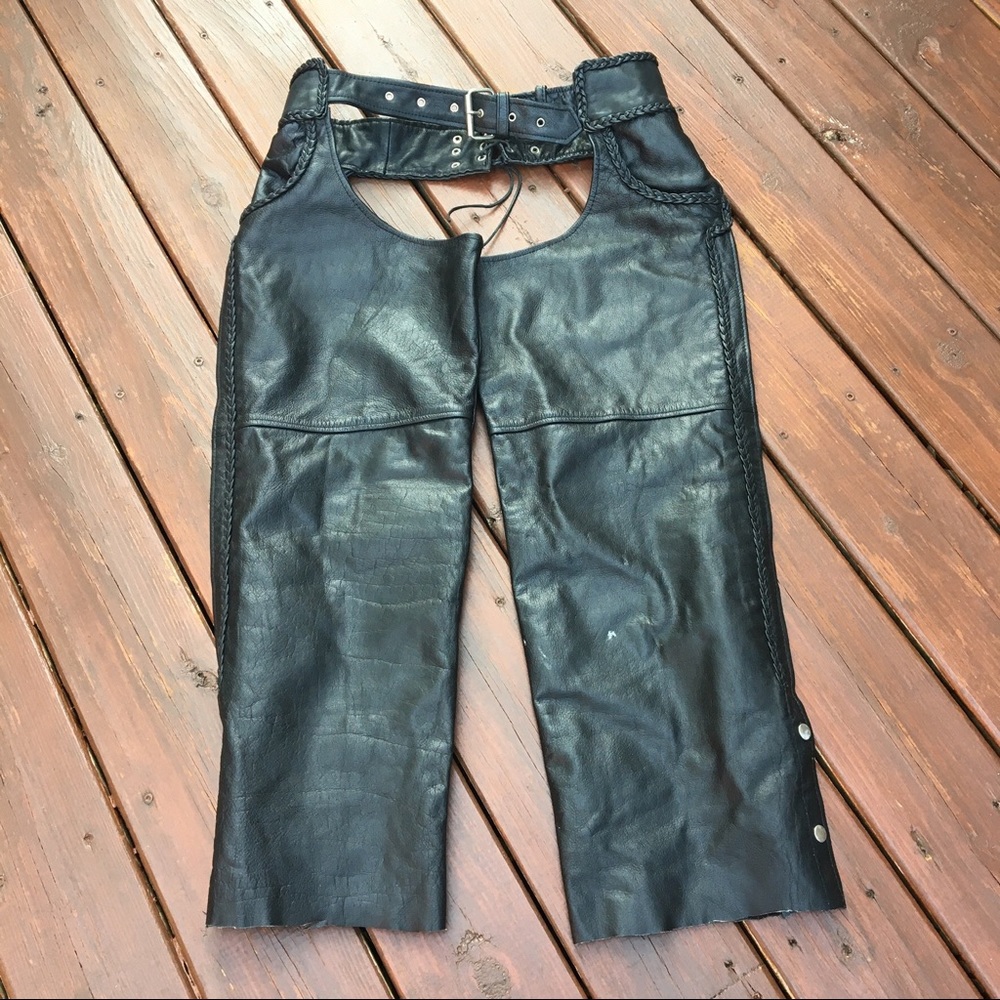 Unik Leather Chaps with Braided Trim